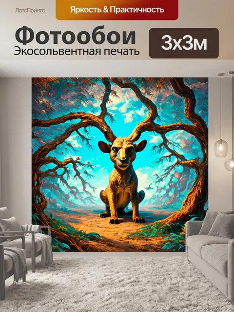 Фотообои животные в стиле футуризм, с изображением переплетенных ветвей и животных, пронизывающих воображаемый мир