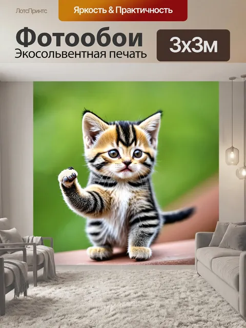 Фотообои котенок, выставляющий когти в точке обзора