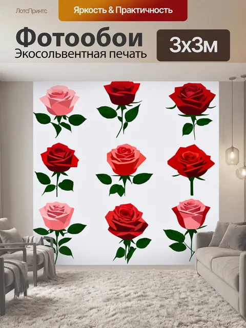 Фотообои розы в стиле инфографический рисунок, корейский минимализм, геометрия и ботаника