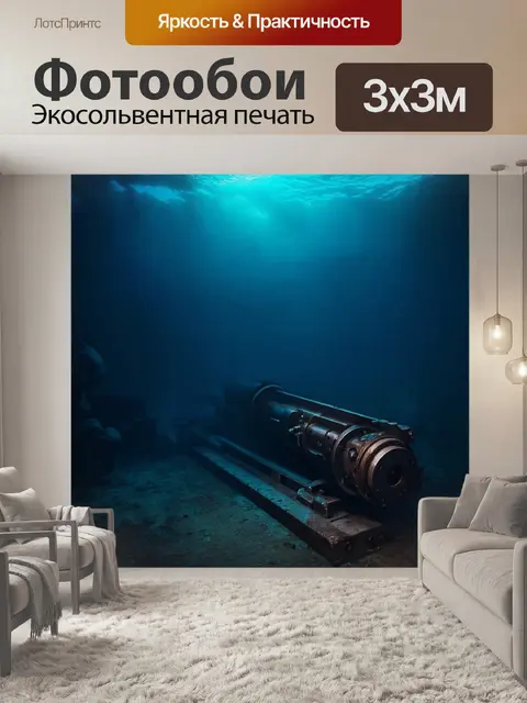 Фотообои море в стиле дизельпанк с темно-синими оттенками, характерными для глубин океана и механической эстетики