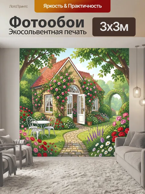 Фотообои Сказочный садовый домик с розами