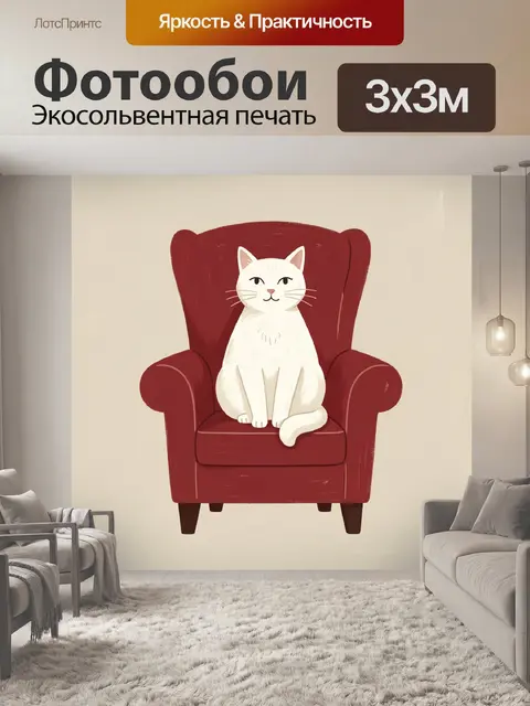 Фотообои Белая кошка в кресле
