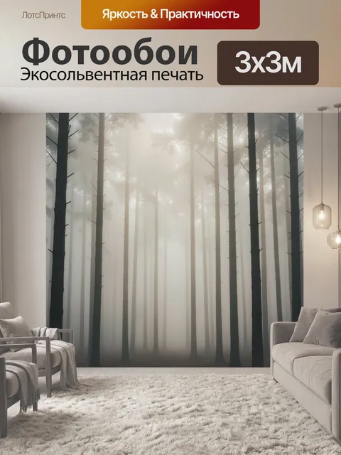 Фотообои Туманный сосновый лес