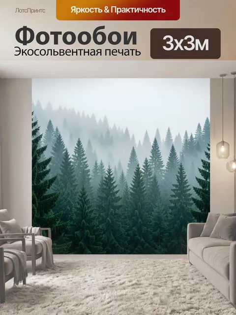 Фотообои Туманный хвойный лес