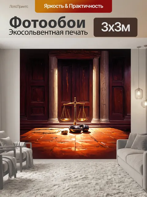 Фотообои сцена с большими, потрескавшимися дверями премного зала суда, где на полу лежат брошенные наушники и…