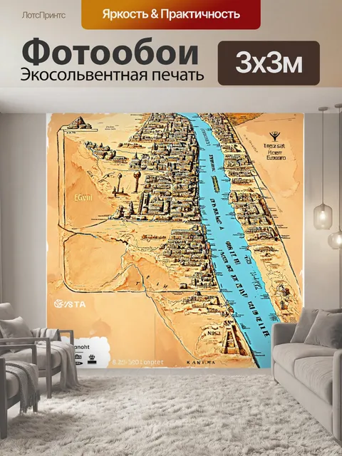 Фотообои египет в стиле скетч, детализированная карта древнего египта с важными городами и реками