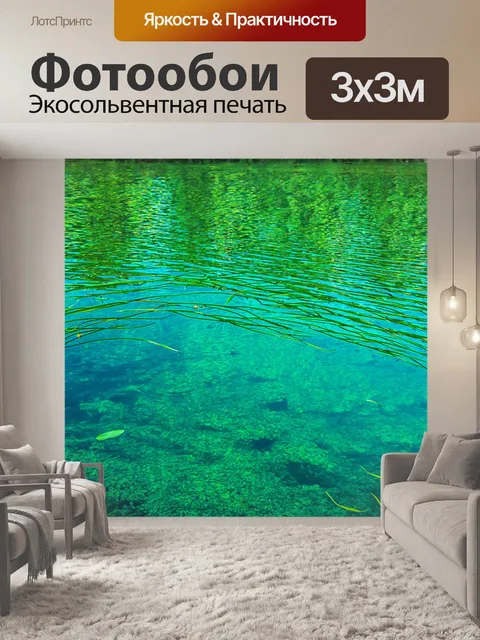 Фотообои озеро с прозрачной водой, плохо различимыми подводными растениями