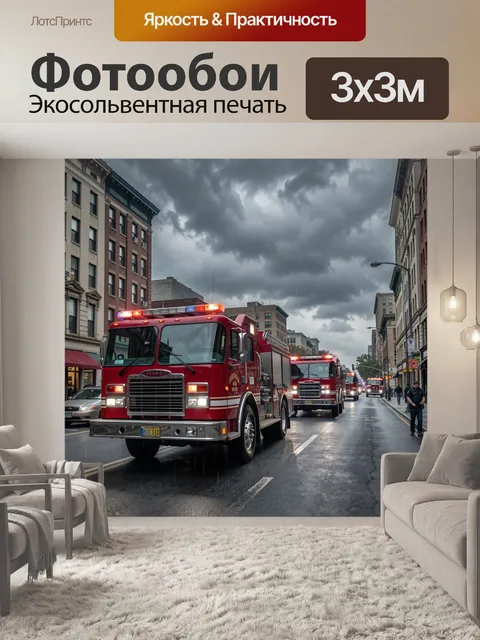 Фотообои Красные пожарные машины в городе