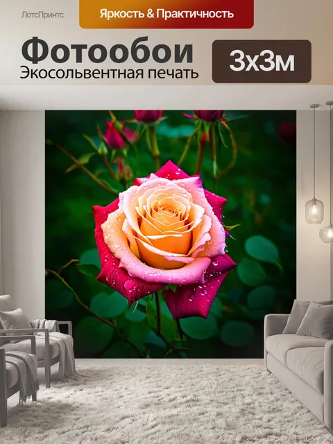 Фотообои розы в стиле неоромантизм, изысканные детали, такие как капли росы на лепестках и мягкий свет