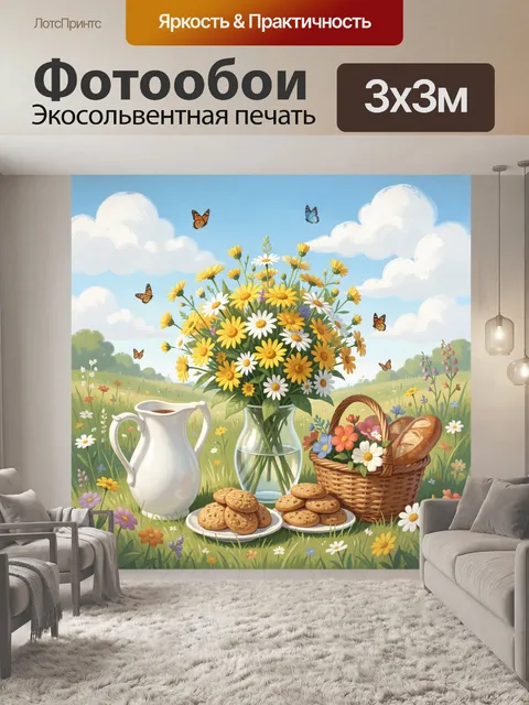 Фотообои Луговой пикник с цветами