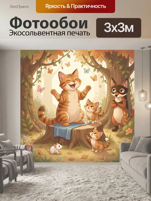 Фотообои Лесные котята и лисёнок