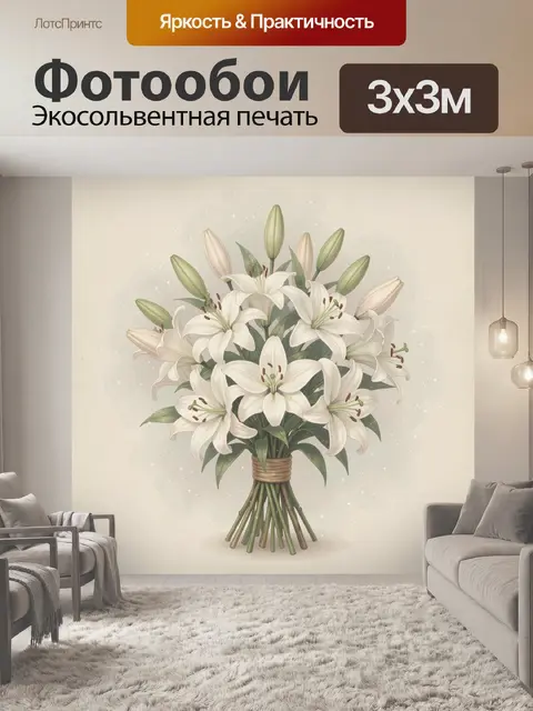 Фотообои Букет белых лилий на светлом фоне