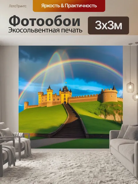 Фотообои замок под радугой