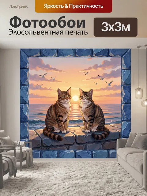 Фотообои Два кота на закате у воды