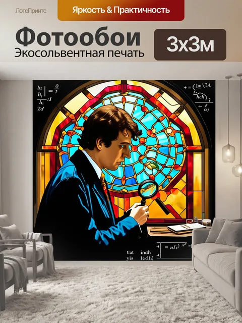 Фотообои под ярким светом витражного окна