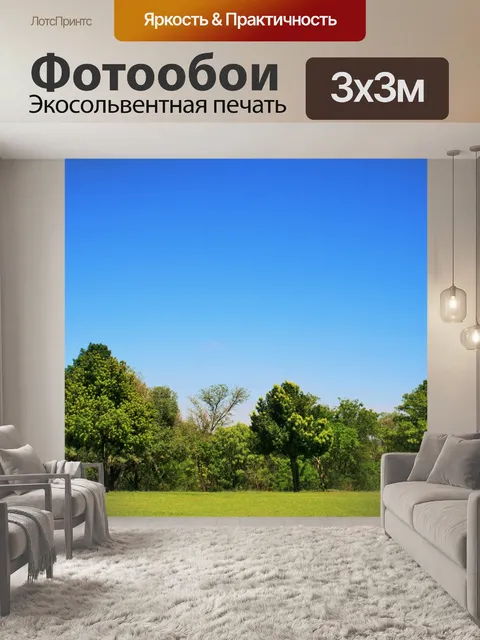 Фотообои деревья, газон и небо