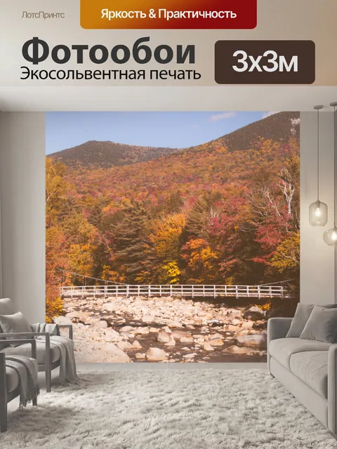 Фотообои Мост в лесу осенью