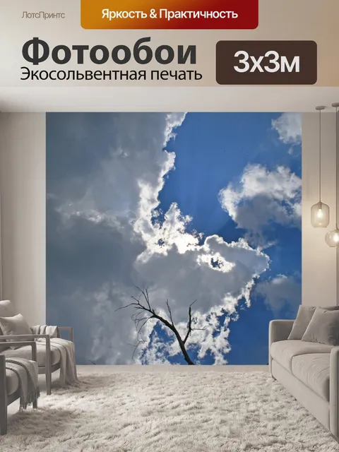 Фотообои яркие облака и мертвое дерево