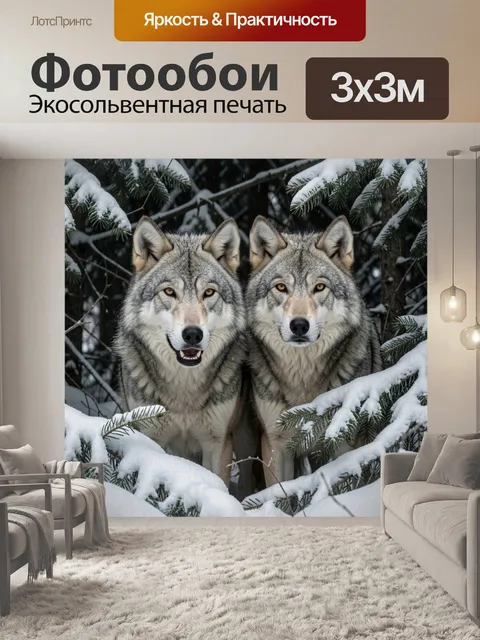 Фотообои Два волка в зимнем лесу