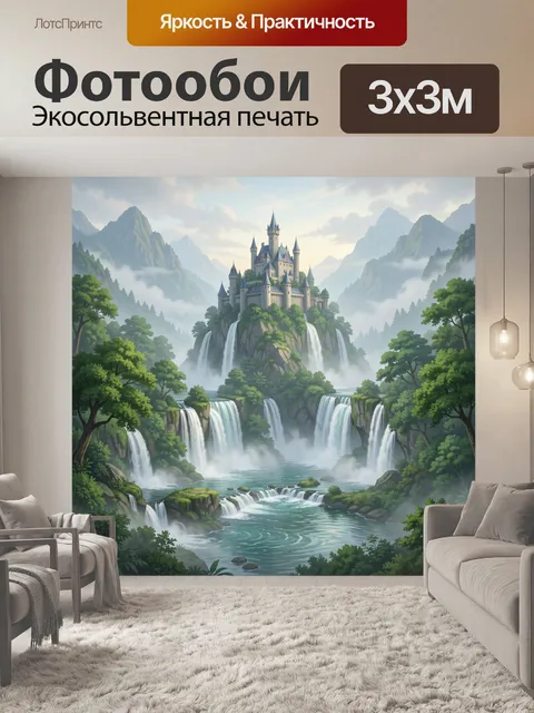 Фотообои Замок над водопадами в горах