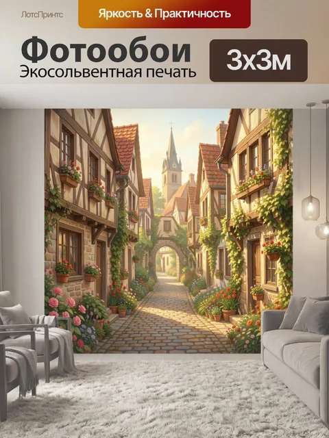 Фотообои Уютная европейская улочка с цветами