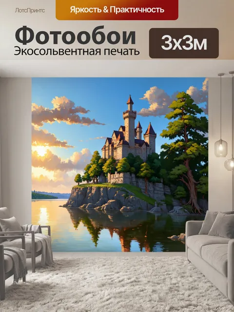 Фотообои древний замок на скале, окружённый раскидистыми деревьями, придающими месту волшебное очарование
