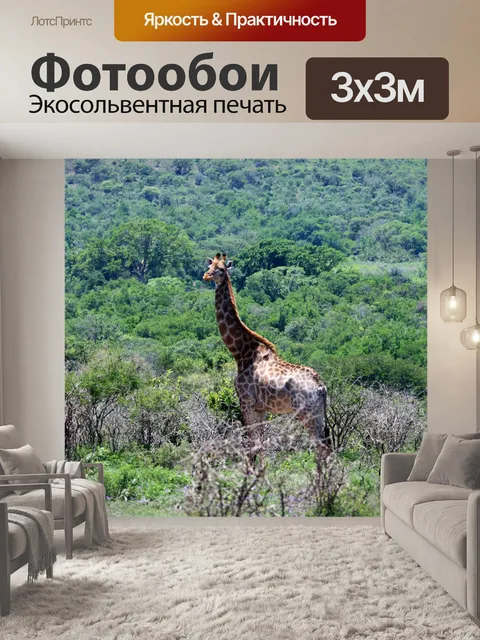Фотообои высокий жираф в кустах пейзаж
