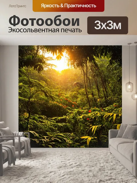 Фотообои закат в тропическом лесу