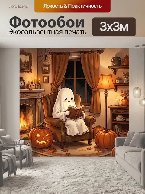 Фотообои Призрак с книгой у камина