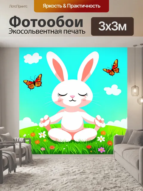 Фотообои заяц, сидящий на мягкой траве с закрытыми глазами, погружен в глубокую медитацию