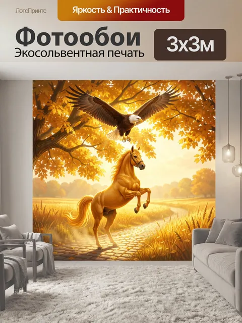 Фотообои Орел над золотым конем