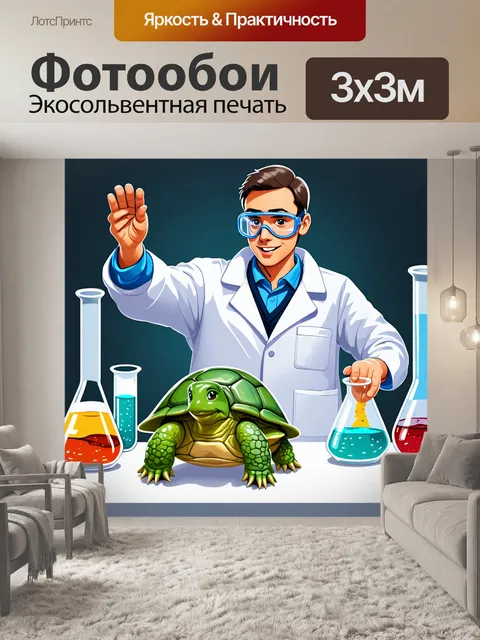 Фотообои умидающаяся весёлая черепаха-учёный