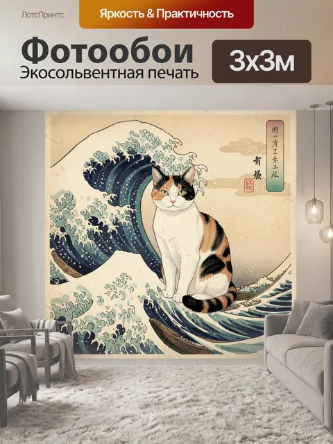 Фотообои Кошка на фоне океанской волны