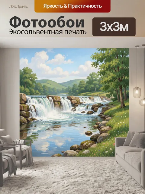 Фотообои Лесной водопад и река