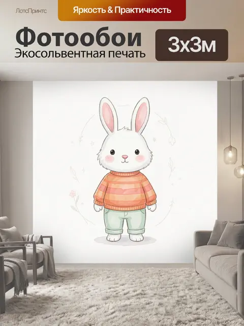 Фотообои Белый зайчик в свитере