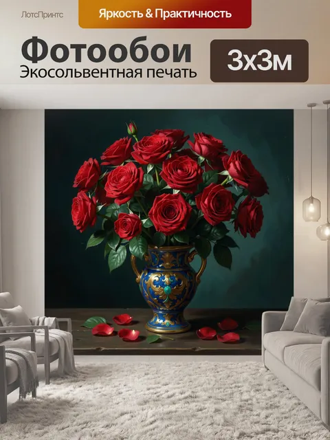 Фотообои Красные розы в вазе