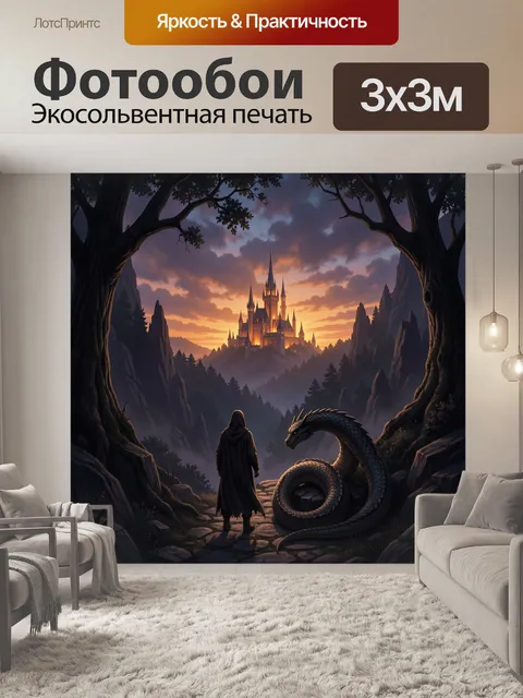 Фотообои Дракон и маг у замка
