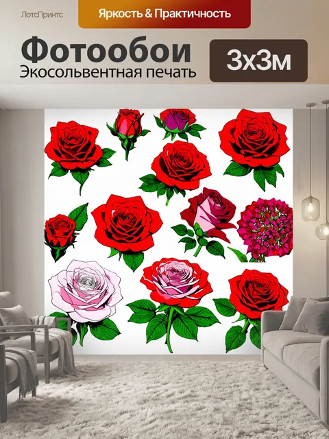 Фотообои розы в стиле раскраска, изящные линии и контуры, цветы в разных позах, множество деталей
