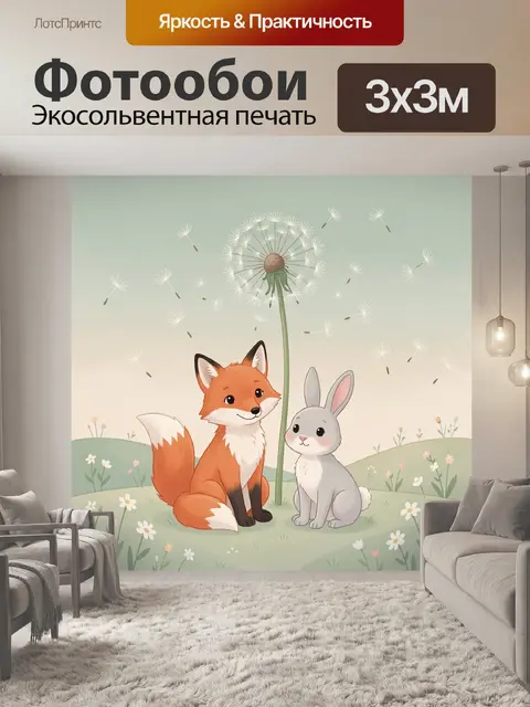Фотообои Лиса и кролик с одуванчиком