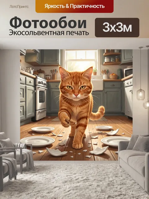 Фотообои Рыжий полосатый кот на кухне
