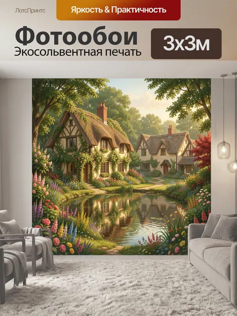 Фотообои Сказочные дома у пруда