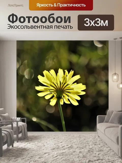 Фотообои Желтый одуванчик и боке с подсветкой