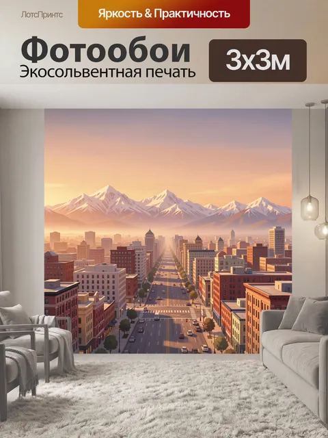 Фотообои Городская улица у гор на закате