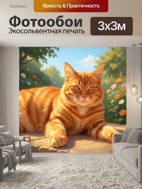 Фотообои Рыжий кот в цветущем саду