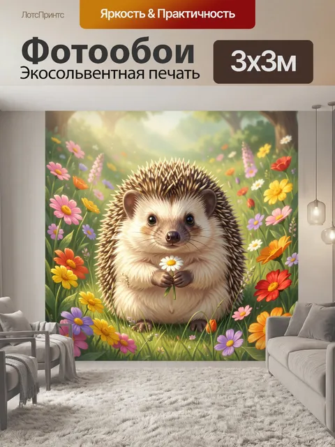 Фотообои Ёжик в цветочном поле