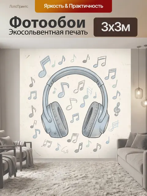 Фотообои Наушники в окружении нот