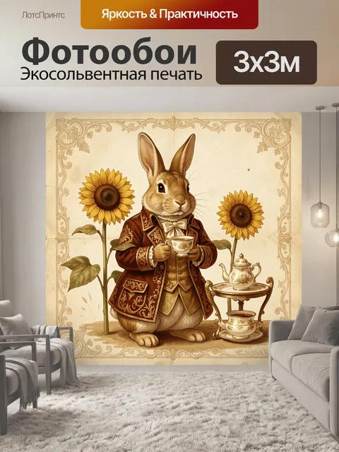Фотообои Кролик-джентльмен с чашкой чая
