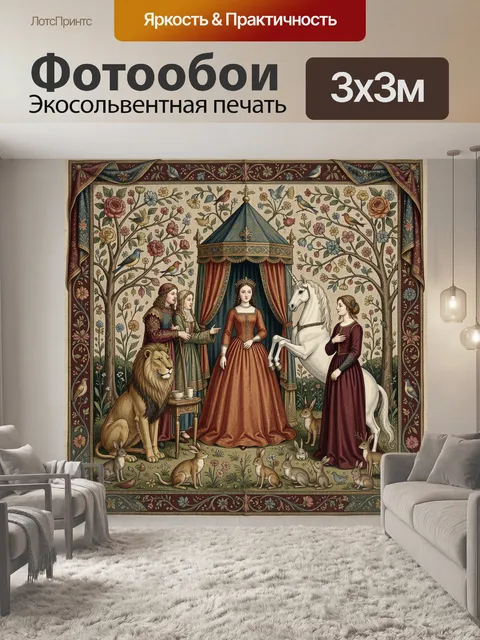 Фотообои Средневековая принцесса с единорогом
