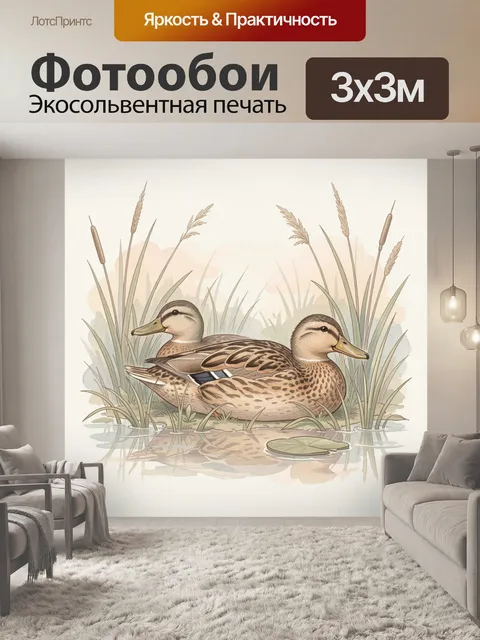 Фотообои Две утки в камышах