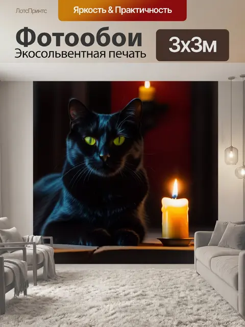 Фотообои чёрная кошка и свечи в старом доме